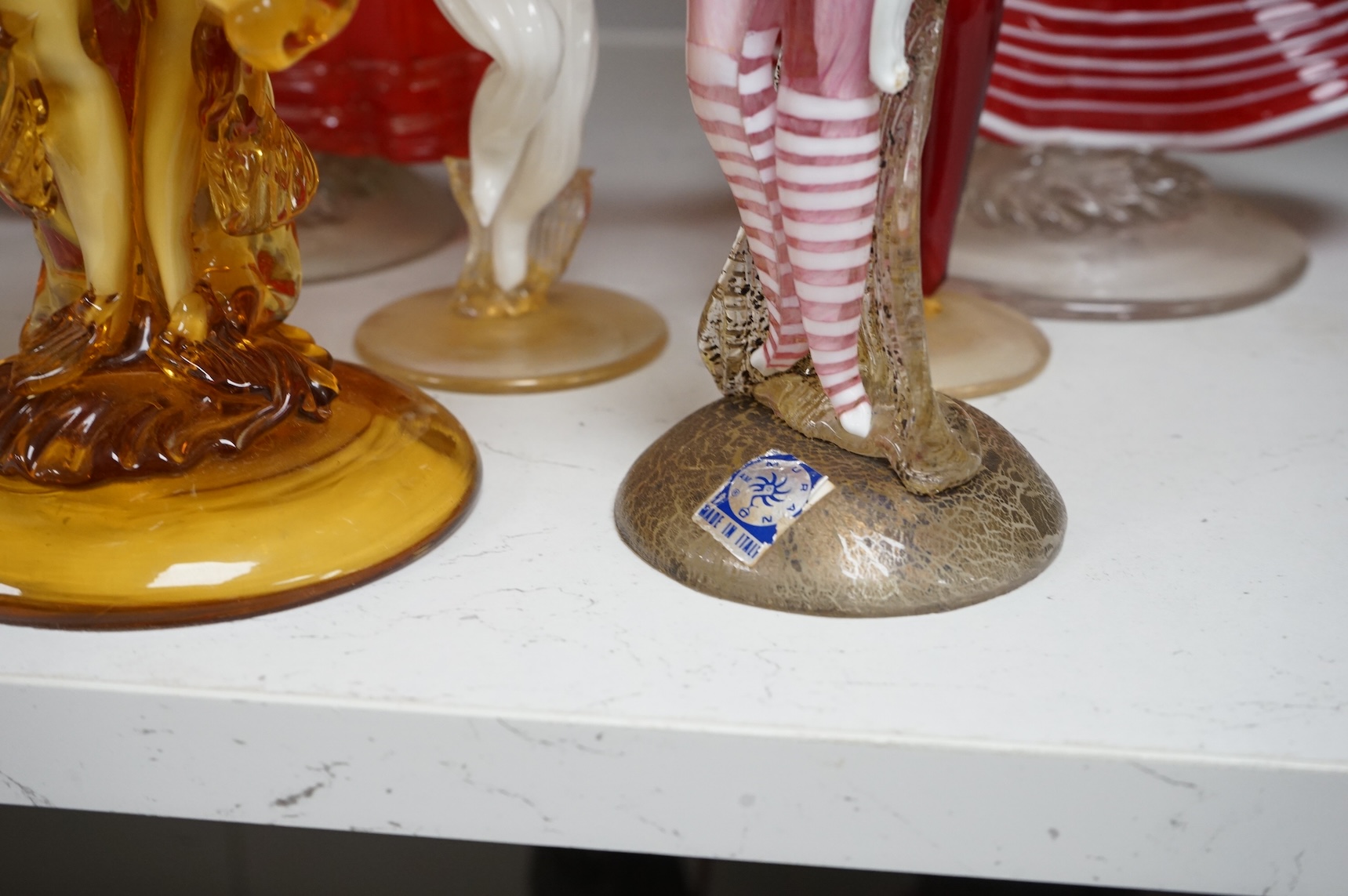 Six Murano glass dancing figures, largest 32cm